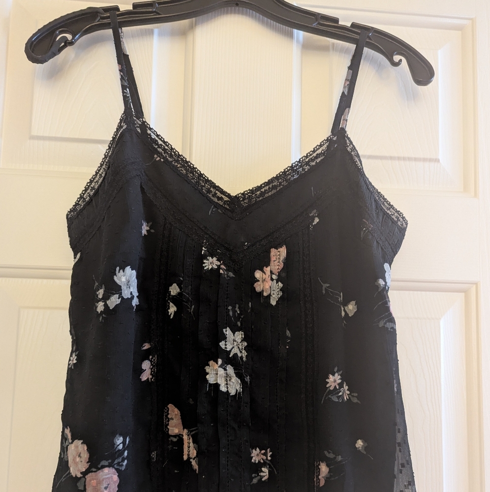 Abercrombie & Fitch Black Floral Cami with Lace